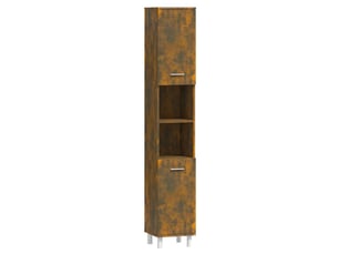 Amoire de salle de bain, meuble de rangement chêne fumé 30x30x179 cm bois d'ingénierie