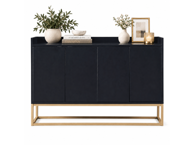  Meuble bas de cuisine 120 cm, buffet de rangement moderne avec 4 portes, étagère réglable et support en métal  - Conforama A