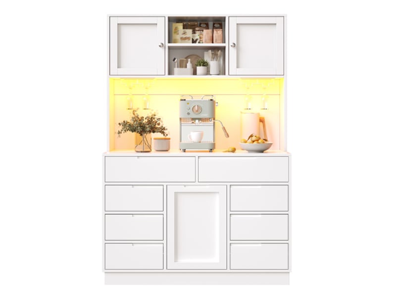  Armoire haute blanche moderne avec led – 8 tiroirs, fermeture magnétique, étagères réglables, 120×40×183,5 cm  - Conforama A