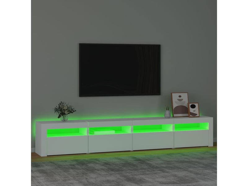  Meuble tv - banc tv - meuble de rangement avec lumières led blanc 240x35x40 cm  - Conforama D