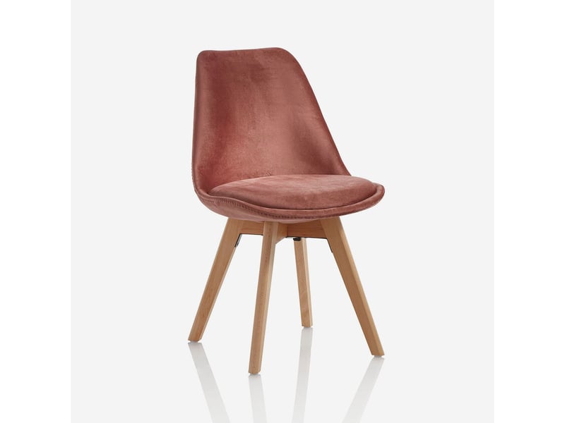  Lot de 4 chaises capitonnées en velours avec pieds en bois layla - rose  - Conforama C