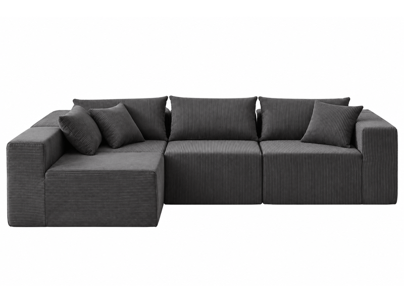 Canapé d’angle modulable en l - 4 modules, assise au sol et velours côtelé - canapé compressé - noir CozyNest - Conforama A
