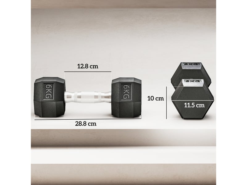  Lot de 2 haltères hexagonales de 6 kg avec poignée antidérapante et revêtement en caoutchouc, noires  - Conforama E