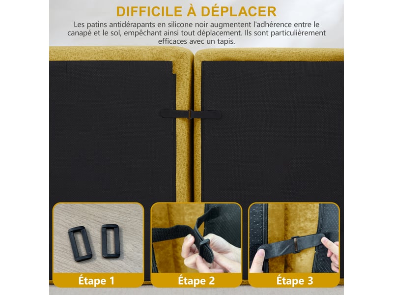  Canapé modulaire 2 places - jaune - velours côtelé - forme de coquille - coussins profonds - sans assemblage - modulable  - Conforama W