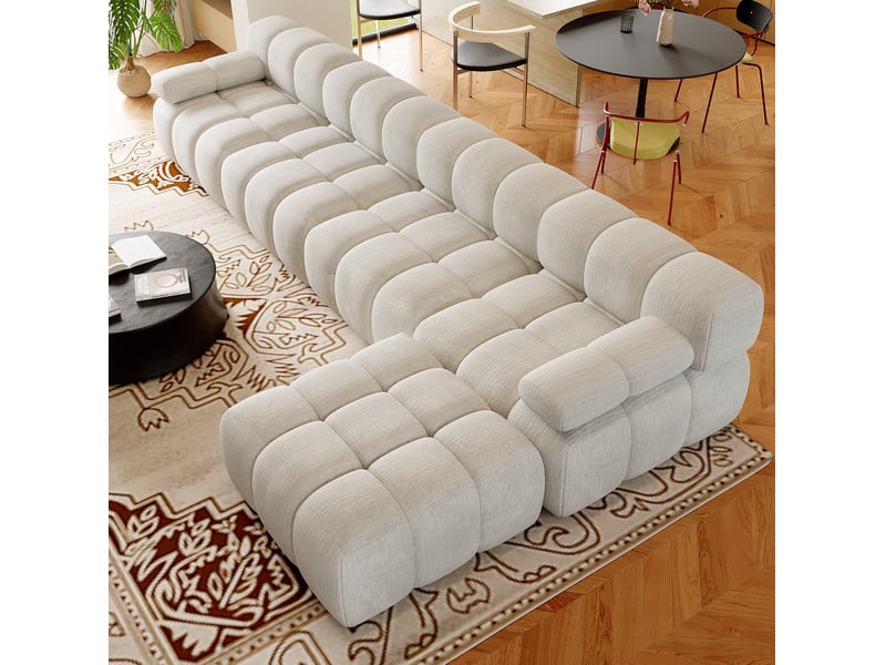 Canapé d’angle en l 5 places 400x200x68 cm en chenille blanc - Conforama W