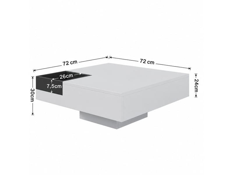  Table basse carrée avec coffre de rangement amovible et led multicolore, blanche et noire, 72 x 72 x 30 cm  - Conforama C