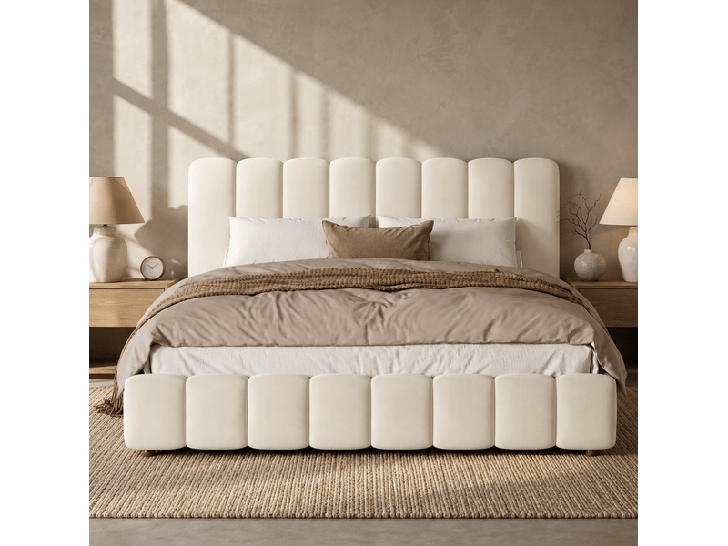  Lit coffre tcqpz 160 x 200 cm hydraulique avec sommier à lattes tête de lit velours beige  - Conforama E