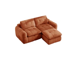 Canapé d'angle modulable 2 places en tissu chenille, forme l avec pouf, orange