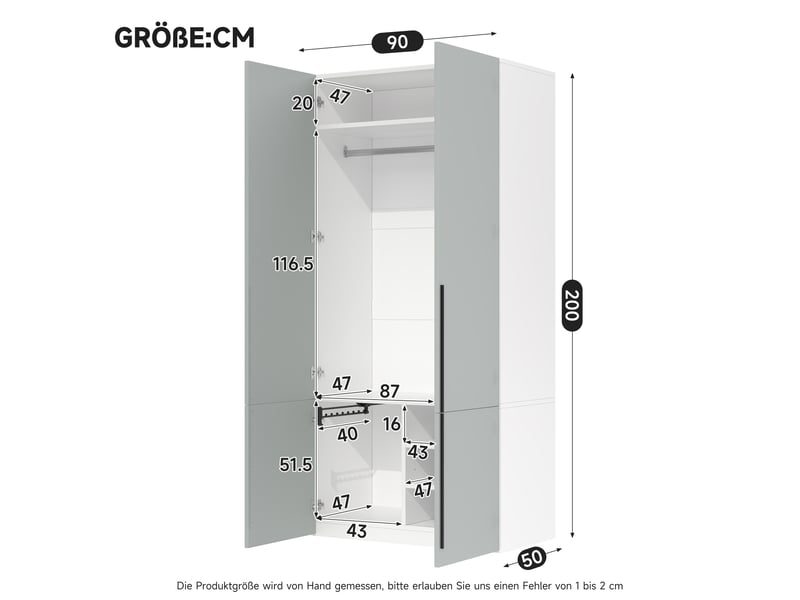 Armoire avec tringle 90 × 50 × 200 cm, porte-pantalons et 4 niches, gris IKSETERA TRADING LTD - Conforama C