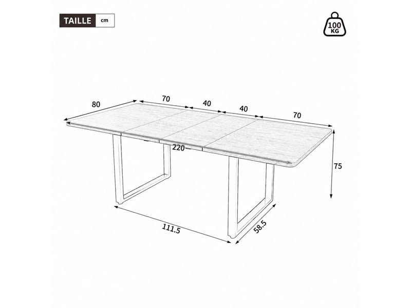 Table à manger extensible 140180220 x 80 cm – mdf et pieds métal – noyer - Conforama D