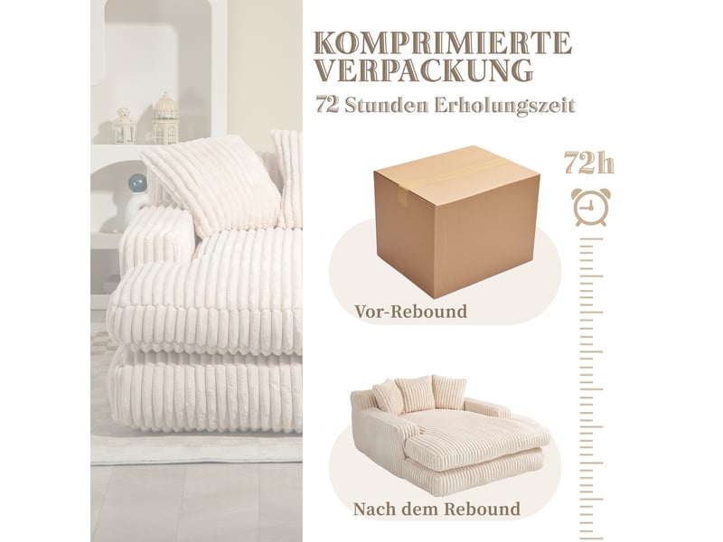  Canapé convertible, canapé-lit – coussins inclus, beige, en velours tricoté, 1 place, style cloud  - Conforama W