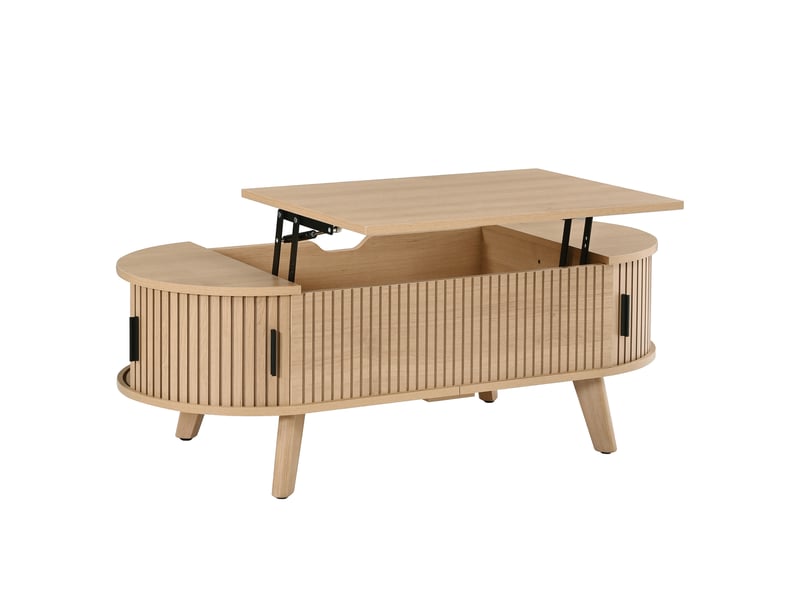 Table basse ovale,110x50x53,5 cm,relevable avec rangement,mdf,naturel - Conforama D