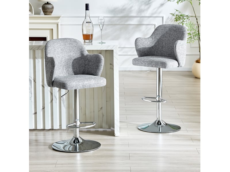  Tabourets de bar réglables en hauteur lot de 2, accoudoirs ergonomiques, pivotants à 360°, structure en métal, gris  - Conforama D