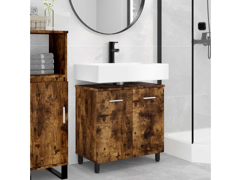 Unité de vanité de salle de bain, meuble de rangement chêne fumé 60x35x60 cm shl7857 - Conforama B