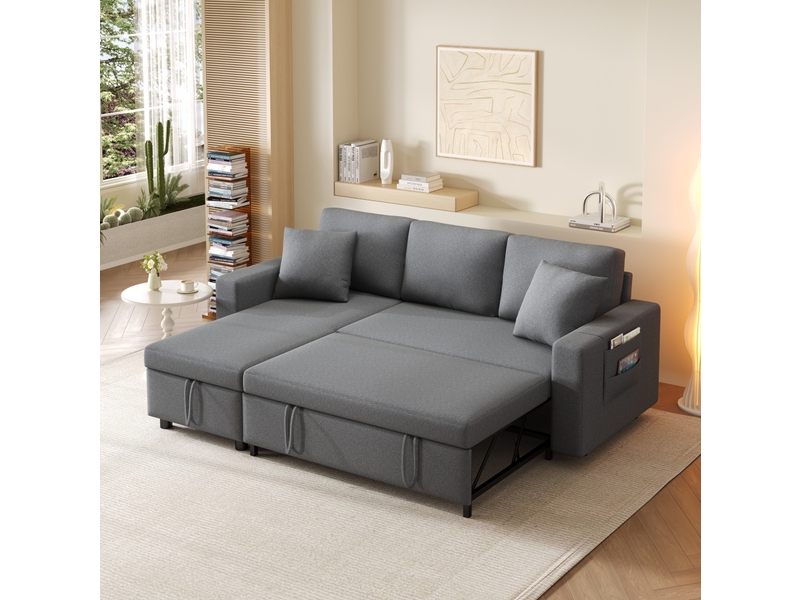  Canapé d'angle convertible 3 places en tissu gris foncé, méridienne réversible et rangement intégré  - Conforama B
