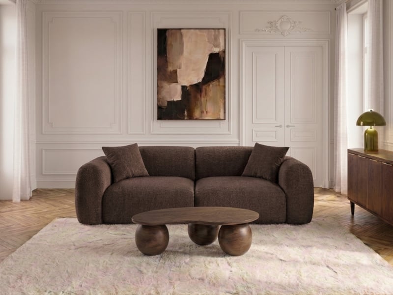 Bobochic canapé droit fixe 3 places siena tissu chenille marron SIENA - Conforama B