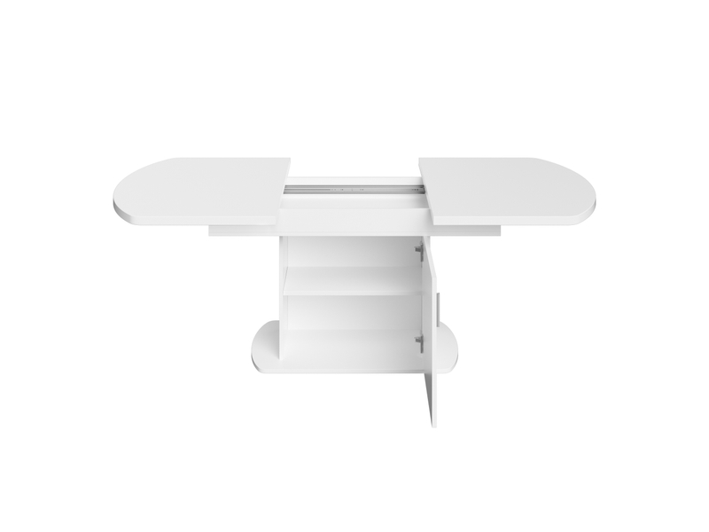  Table à manger ovale extensible, blanc, 140200 × 80 × 75 cm, avec rangement, gain de place, poignée argentée  - Conforama E
