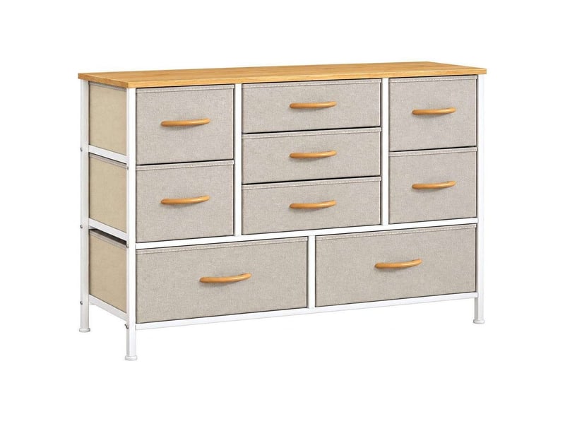  Chiffonnier neuf tiroirs tissu meuble de rangement 76 cm blanc beige moderne  - Conforama A