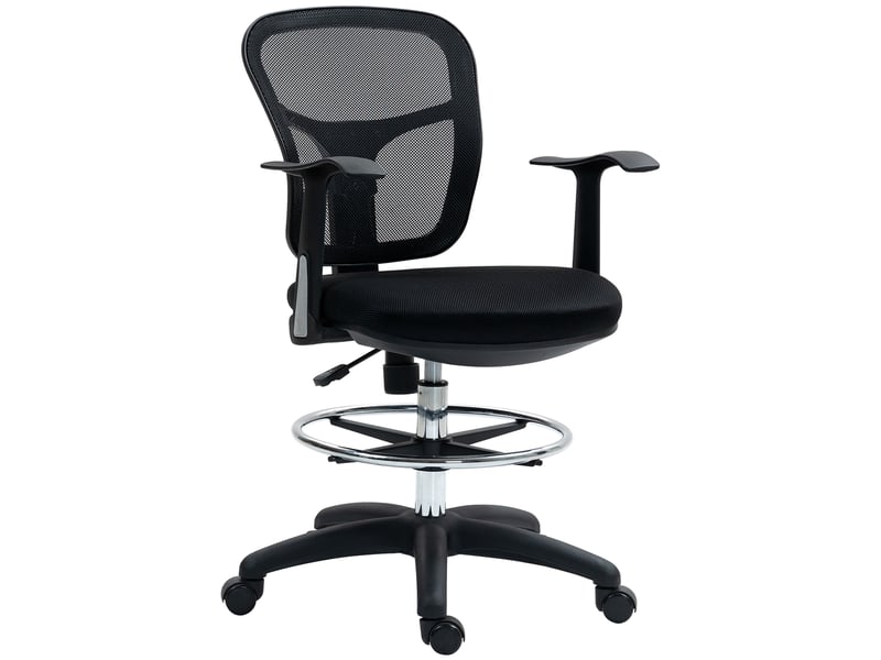  Chaise pivotante avec anneau repose-pieds et dossier incurvé en polyester mousse et plastique noire dimensions 55x58x94 cm  - Conforama E