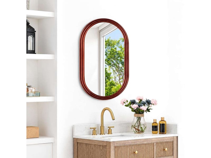  Miroir de salle de bain ovale mural 40 x 60 cm en verre trempé hd – miroir suspendu anti-buée, étanche et anti-rouille avec cadre mouluré pour vasque, entrée et coiffeuse – rouge  - Conforama A