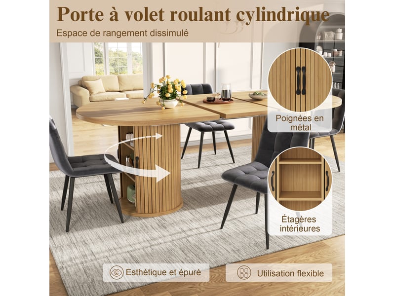 Table à manger extensible, 149,8x80x75 cm, rangement, salle à manger, design moderne, pratique, mdf, coloris naturel - Conforama E