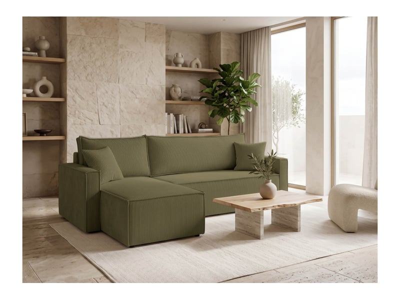  Farah - canapé d'angle reversible convertible 4 places accoudoirs slim velours cotelé  - Conforama B
