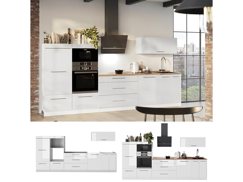 Vicco cuisine, blanc haute brillanceblanc, 340cm sans pt - Conforama D