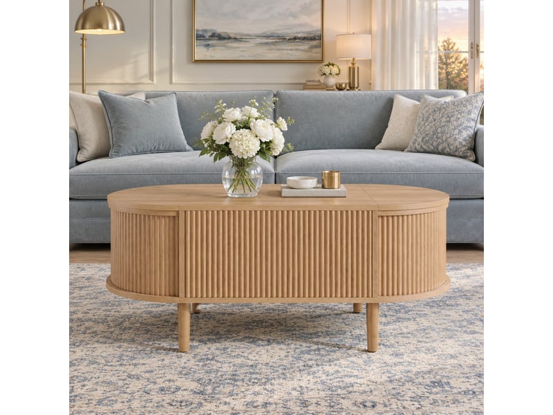  Table basse ovale vintage à plateau relevable avec rangement – chêne – 100 x 48 x 53,5 cm  - Conforama B