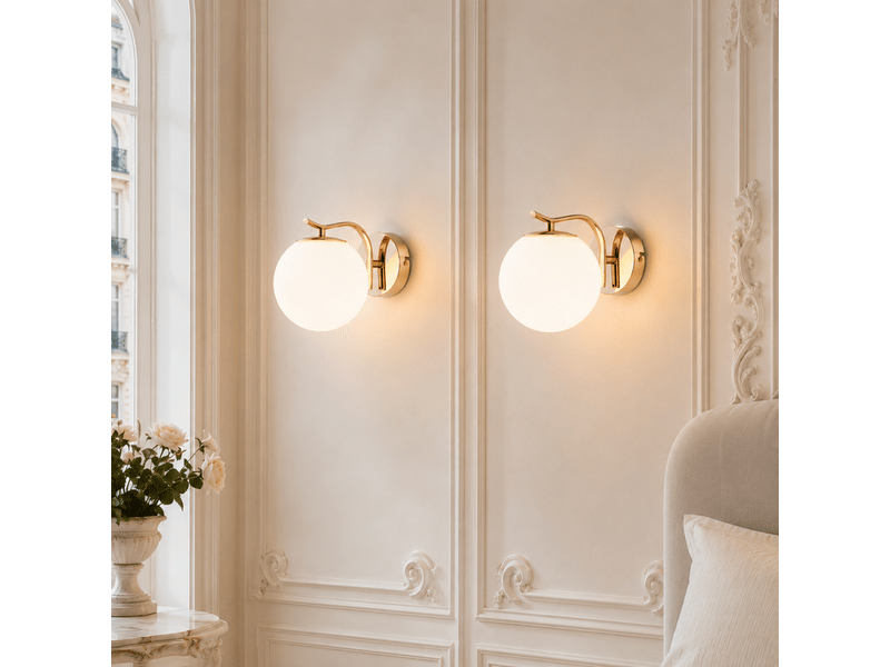  Applique murale lot de 2 led verre opalin doré 10w 3000k, design moderne pour salon chambre couloir  - Conforama B