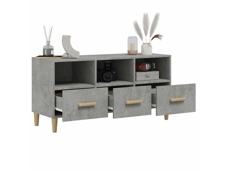  Meuble tv - banc tv - meuble de rangement gris béton 102x36x50 cm bois d'ingénierie  - Conforama E