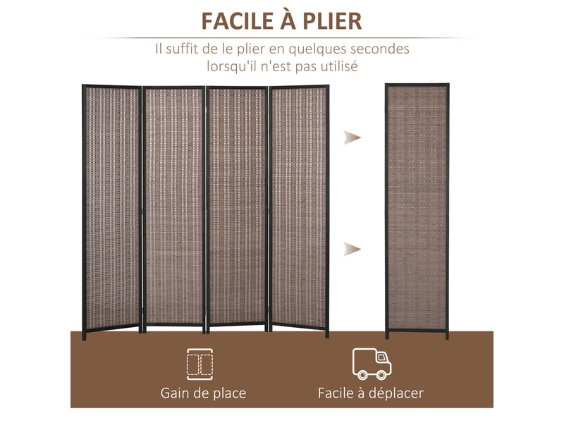  Paravent en bois séparateur de pièce closion de séparation pliable 4 panneaux marron 180 x 180 cm  - Conforama R