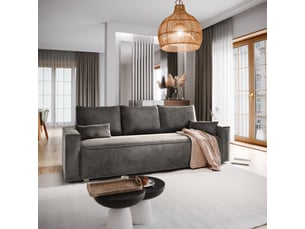 Canapé droit convertible <strong>MASSENO</strong> <strong></strong> 3 places Velours gris avec coffre de rangement