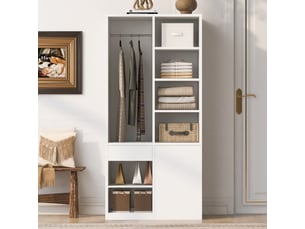 Armoire penderie 70x50x170 cm - tiroirs et étagères ouvertes - rangement multifonction - mdf - blanc