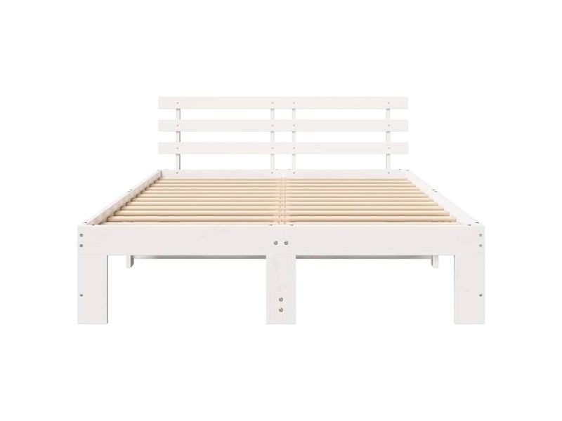 Lit double- lit adulte - cadre de lit avec tête de lit blanc 140 x 190 cm pin massif - Conforama D