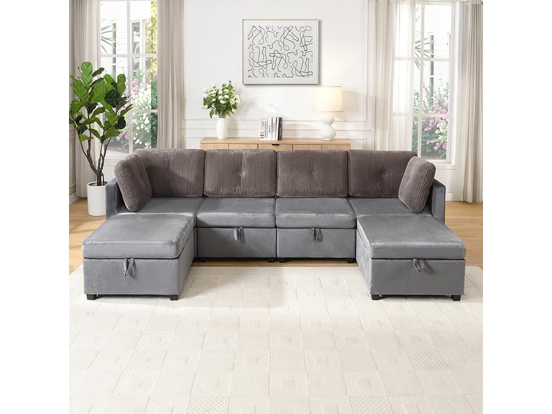 Canapé modulable 6 places en u gris antique avec rangement - Conforama C