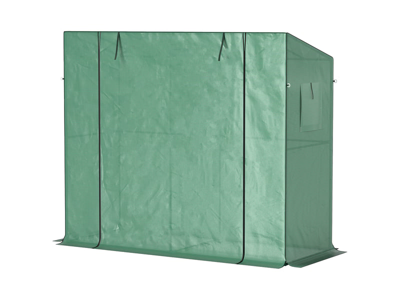  Mini-serre adossée avec porte enroulable et fenêtres en filet, résistante aux uv, pour fleurs, semis, plantes, verdure  - Conforama B