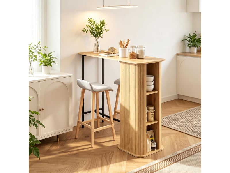  Table de bar avec prises intégrées, 3 compartiments de rangement et pieds en métal  - Conforama B