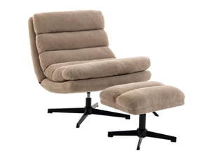 Fauteuil de salon avec repose-pied réglable, rotation 360°, assise large, fauteuil d'appoint capitonné en lin, marron