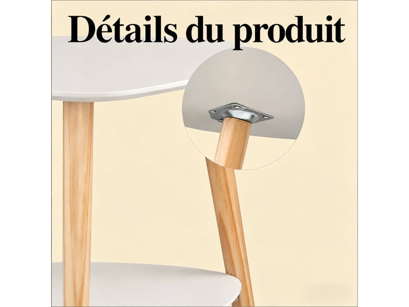 Petite table d'appoint blanche avec 2 étagères en bois massif et mdf  - Conforama E