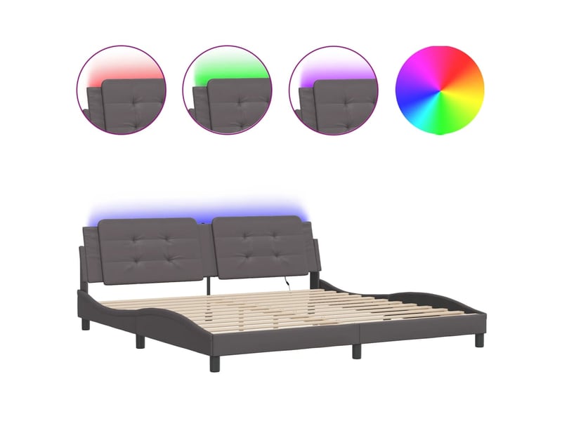  Lit double- lit adulte -  cadre de lit avec led sans matelas zadar gris 200x200 cm  - Conforama A