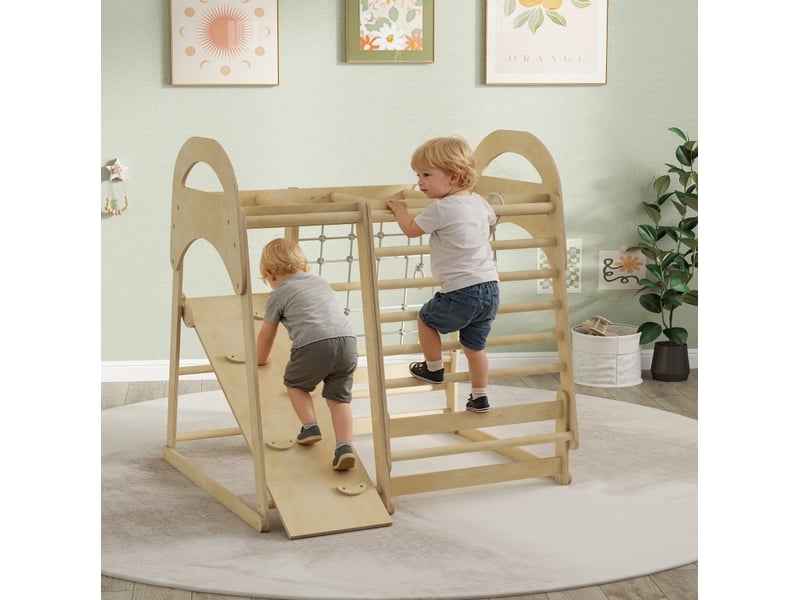  Structure d'escalade intérieure 6 en 1 108 x 120 x 59 cm en bois, dès 3 ans avec toboggan réversible  - Conforama B