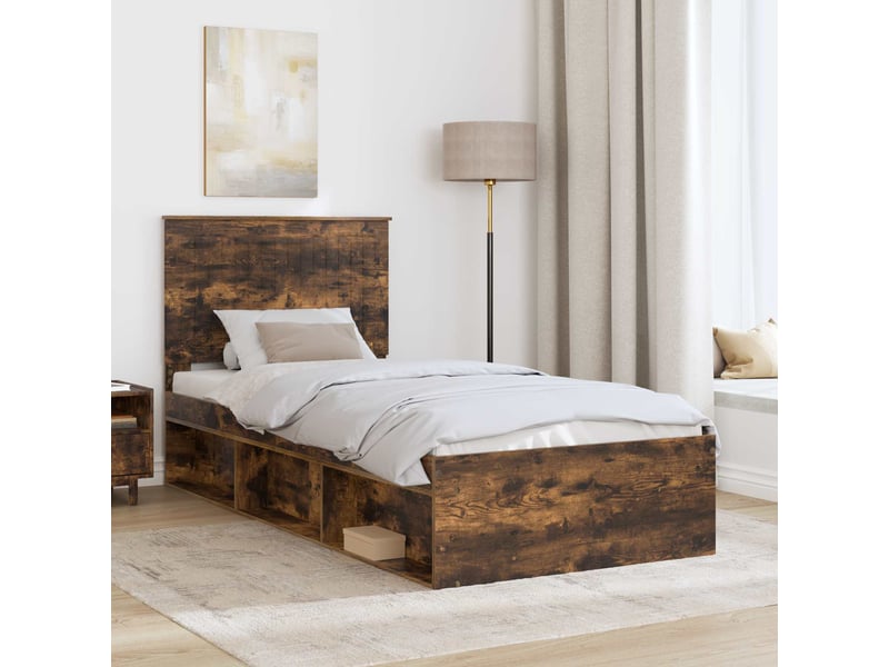  Lit simple- lit adulte -  cadre de lit chêne fumé 90 x 200 cm bois de pin massif  - Conforama B