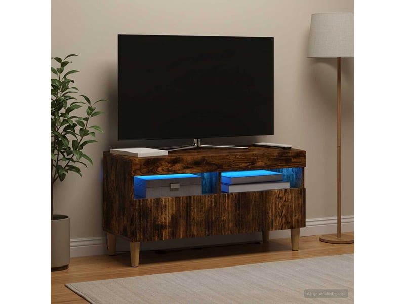 Meuble tv - banc tv - meuble de rangement led chêne fumé bois d'ingénierie  - Conforama D