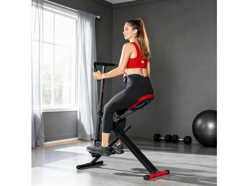  Appareil de musculation pliable 105 x 57 x 115 cm – rouge et noir – siège réglable et pédales antidérapantes  - Conforama B