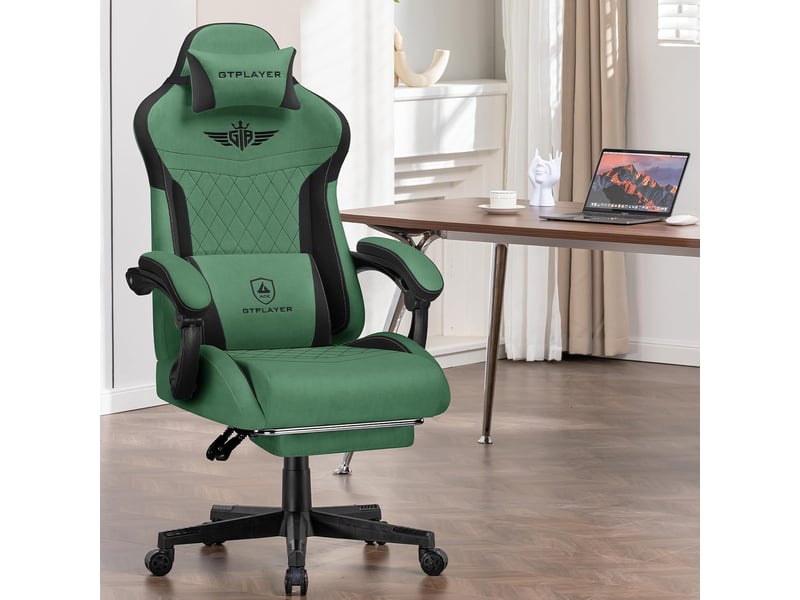  Gtplayer chaise de jeu ergonomique avec soutien lombaire et dossier large 150kg - tissu vert GT832-GE - Conforama D