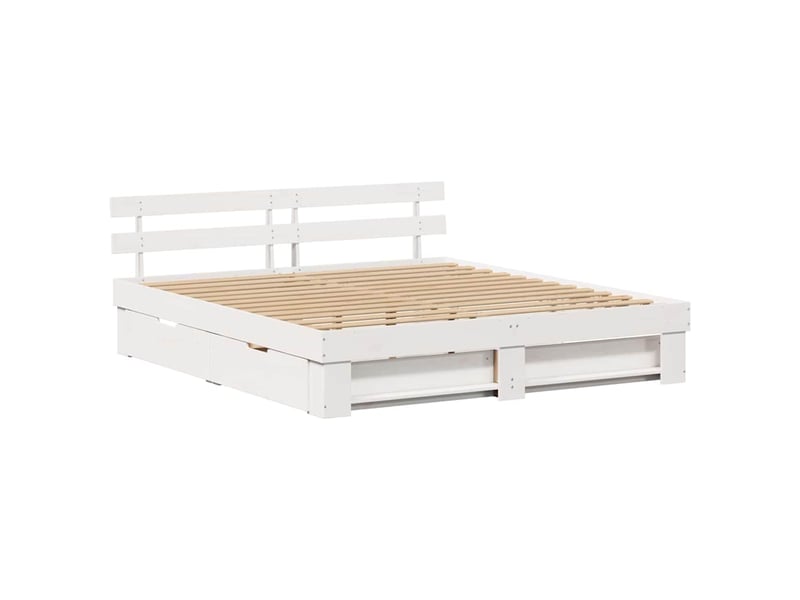  Lit double- lit adulte -  cadre de lit avec tête de lit blanc 180 x 200 cm pin massif  - Conforama D
