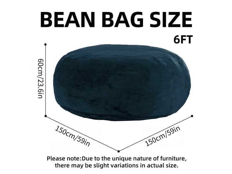  Pouf repose-pieds bleu en mélange polyester, dimensions 150x150x60 cm, confort moelleux et remplissage mousse mémoire  - Conforama C