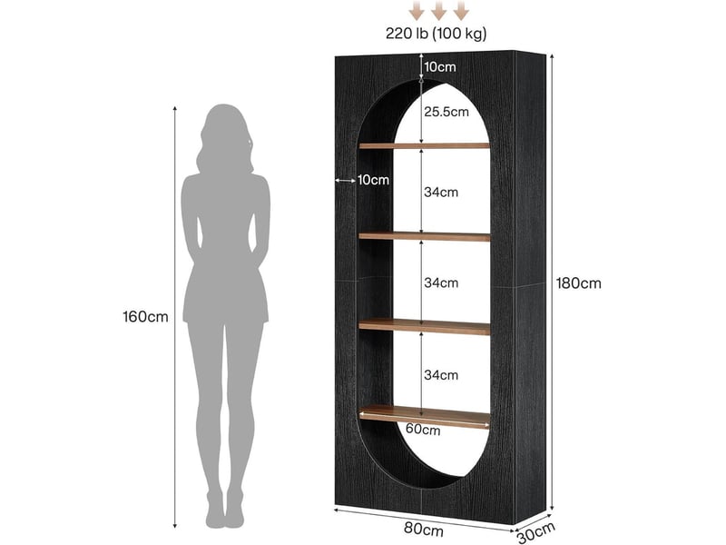  Étagère à 5 niveaux 180 cm incurvée noire, conception ouverte pour un accès rapide  - Conforama C