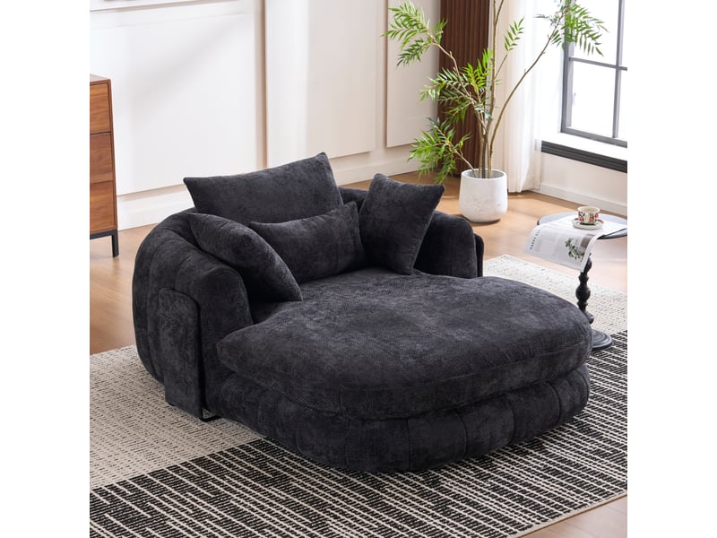 Méridienne grande assise - coussins, mousse haute densité, chenille noire, 184.5×145.0×76.5 cm - Conforama E