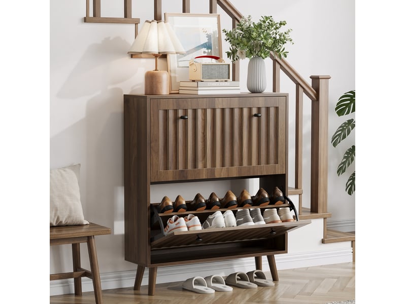 Meuble à chaussures 80x24x95 cm coloris noyer avec 2 abattants - Conforama E